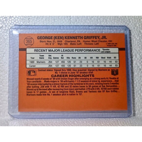 Ken Griffey Jr. 1990 Donruss MLB #365 Baseball Card Seattle Mariners - Picture 2 of 2